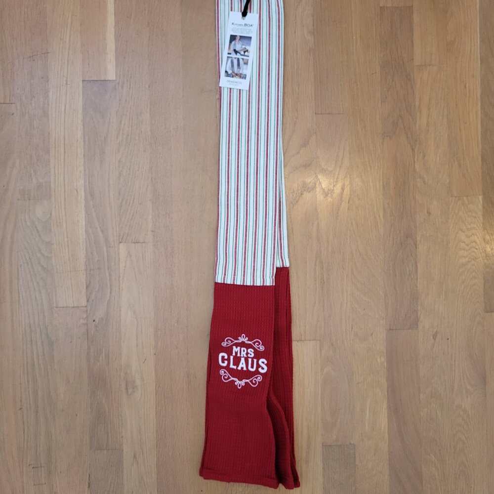 Demdaco Kitchen Towel Boa Christmas Theme Mrs Clause Red White Green Striped NEW